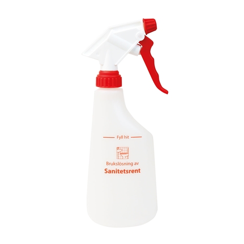 Sprayflaska med trigger – 600ml röd text Sanitetsrent