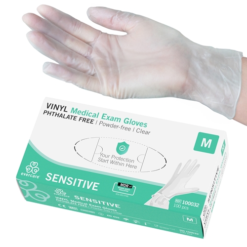 Rękawice winylowe Evercare PF - M Sensitive bez ftalanów AQL 1,5 - 100 szt.