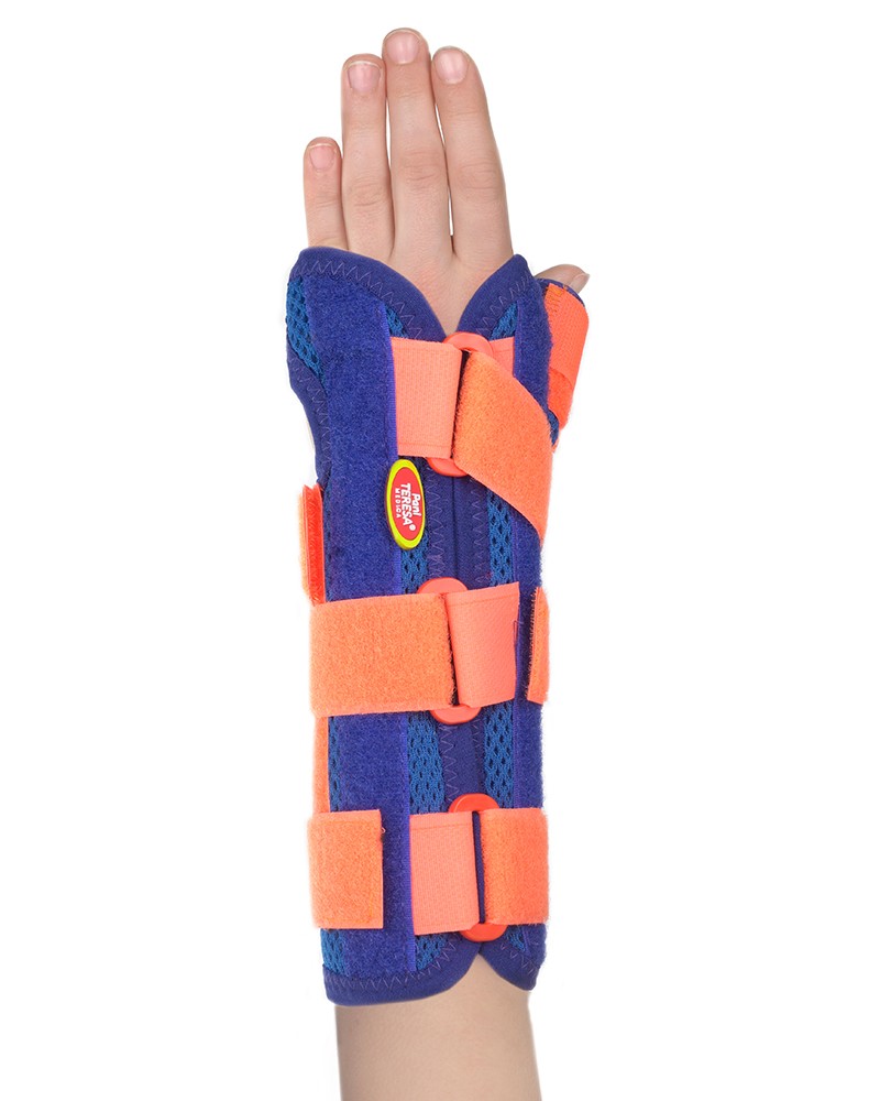 Håndledsortose med tommelfingerstøtte til børn - Blå/Rosa - 11-17cm håndledsomkreds - Blå - 11-14 cm handledsomkrets