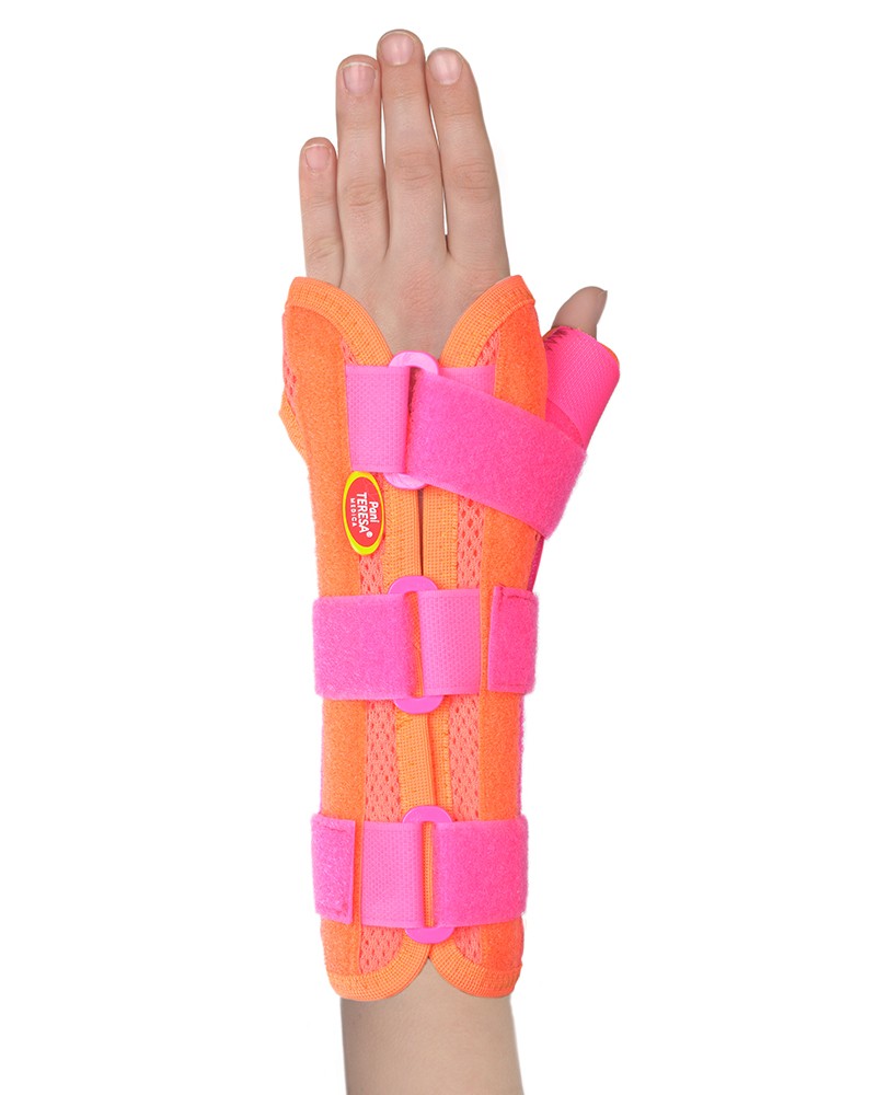 Håndledsortose med tommelfingerstøtte til børn - Blå/Rosa - 11-17cm håndledsomkreds - Rosa - 11-14 cm handledsomkrets