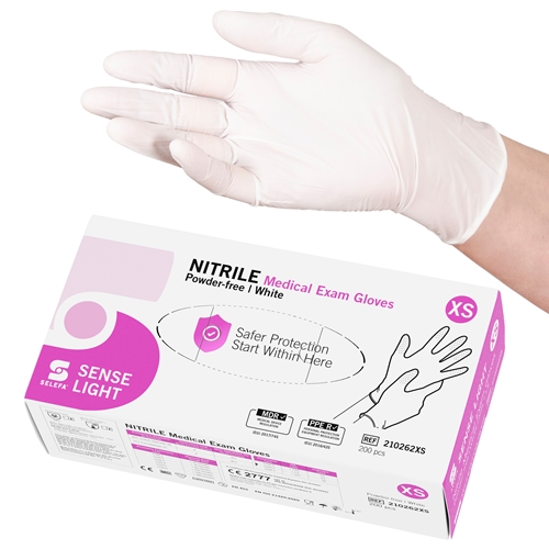 Rękawice nitrylowe Selefa pf - XS SENSE LIGHT białe AQL 1,5 - 200 szt.