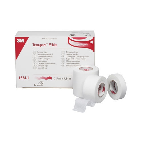 Transpore White hæfteplaster perforeret - 2,5 cm x 9,14 m - 12 stk