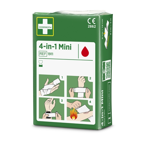 Førstehjælpsforbinding 4-i-1 Cederroth - 8x12cm kompres+bind 3m
