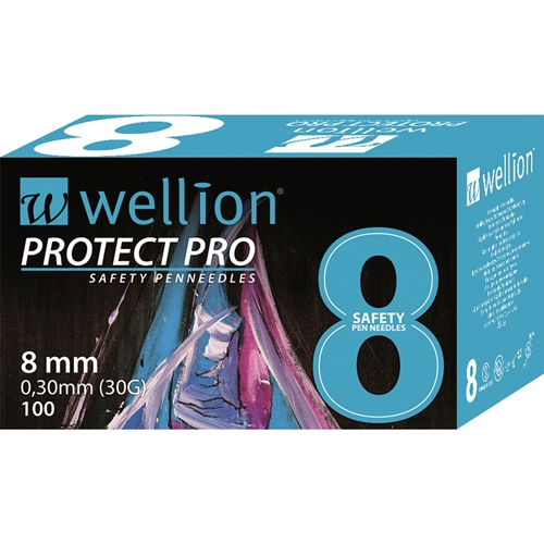Pennkanyl Wellion Protect Pro – 30 G (0,30mm) x 8mm Säkerhet – 100 st