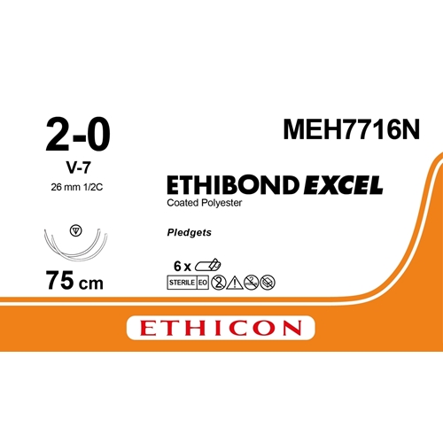 Sutur Ethibond 2-0 MEH7716N – 8x75cm grön nål V7/V7 – 6 st