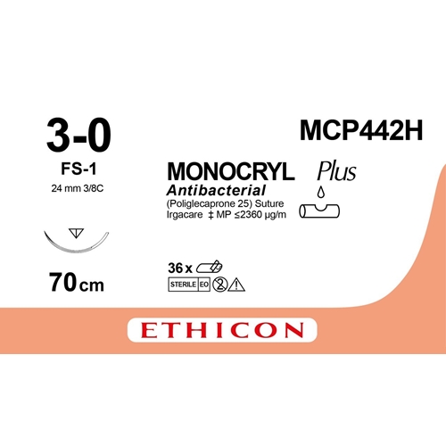 Sutur Monocryl Plus 3-0 – 70cm transparent nål FS-1 – 36 st