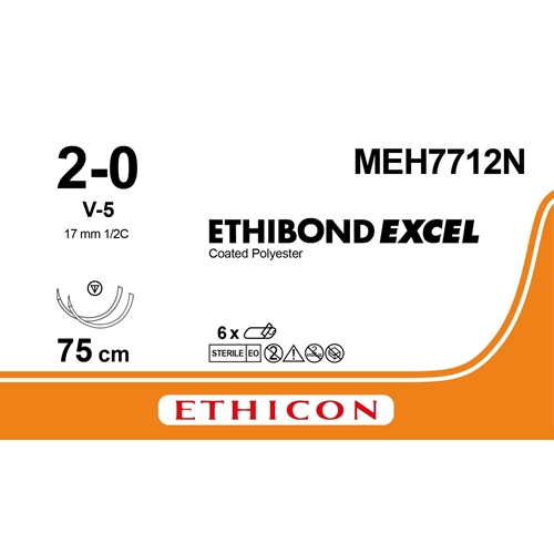 Sutur Ethibond 2-0 MEH7712N – 8x75cm grön nål V5/V5 – 6 st