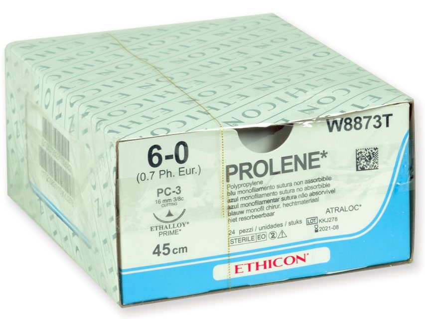 Ethicon Prolene blaues Monofilament - chirurgisches Nahtmaterial - Gauge 6/0 Nadel 16 mm - 24 St.