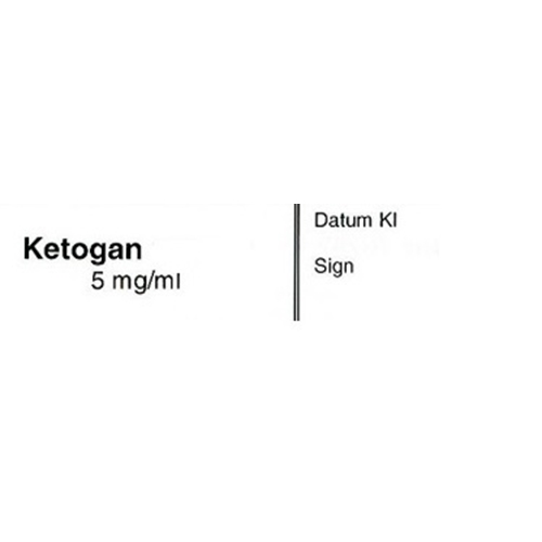 Sprøjteetiket Ketogan 5mg/ml - 12x50mm hvid med sort tekst - 500 stk