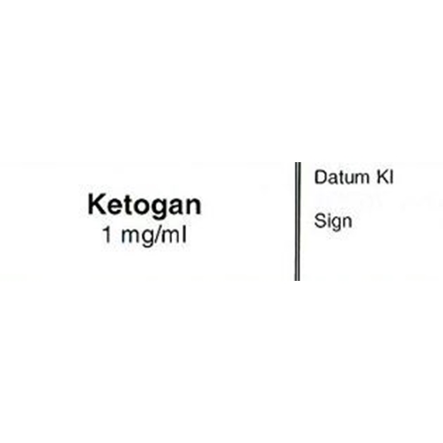 Sprøjteetiket Ketogan 1 mg/ml - 12x50 mm hvid med sort tekst - 500 stk