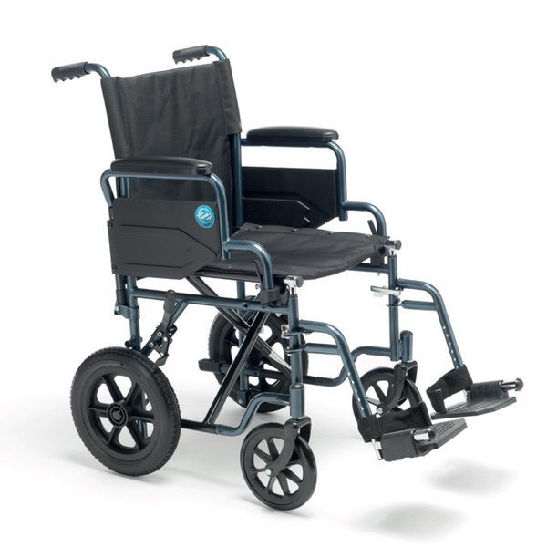 Transportkørestol med 12 tommer baghjul - stålramme - 40 cm