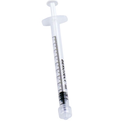Luerlock-sprøjte 3-komp Beroject - 1ml grad 0,01ml centreret - 100 stk
