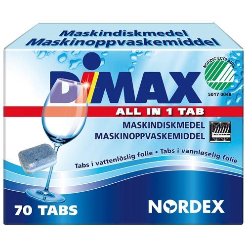 Maskinopvasketabs Dimax Tabs - 70 stk./pk. All in one Svanemærket - 70 stk.