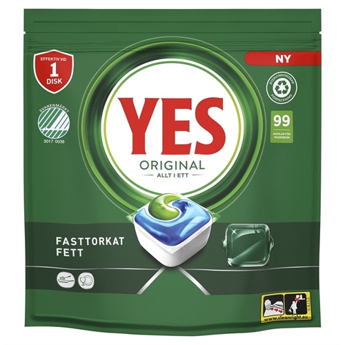 Konetiskitabletit YES Original - 99 kpl/pakkaus Allt i ett Joutsenmerkki - 99 kpl