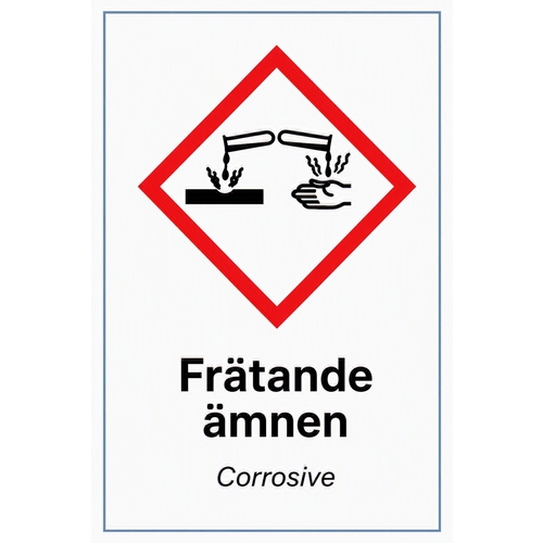 Skilt Ætsende stoffer - A5 hvid