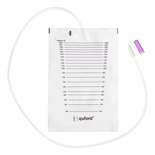 Qufora tyhjentämätön virtsapussi 2,0 l 110 cm suurpakkaus 25 kpl