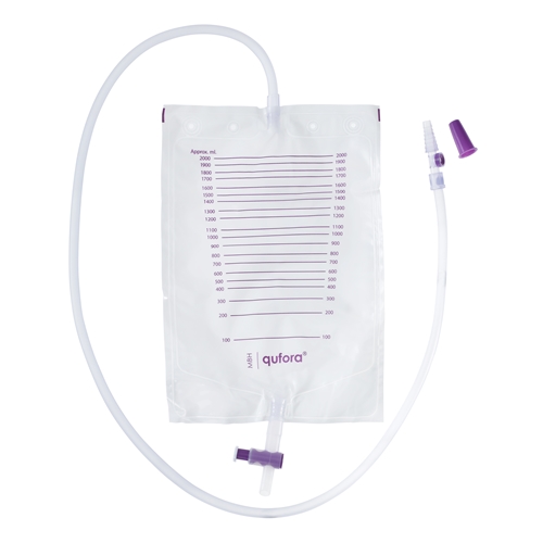 Tømbar urinpose Qufora - 2,0 l 110 cm prøveport bulkpakning - 25 stk