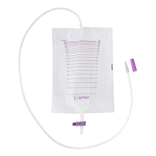 Tømbar urinpose Qufora - 2,0L 110cm T-ventil bulkpakke - 25 stk