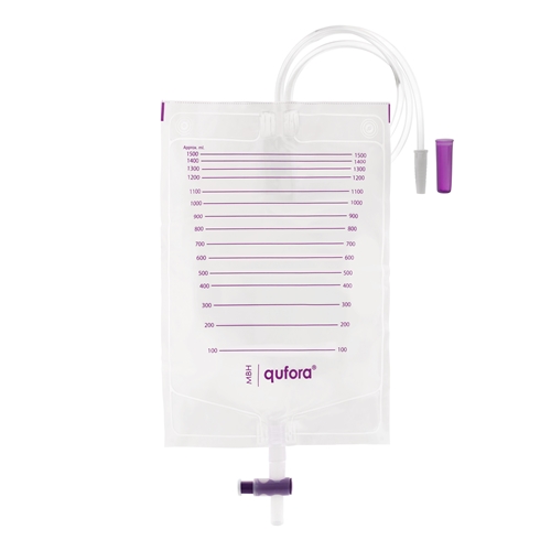 Tømbar urinpose Qufora - 1,5L 90cm T-ventil bulkpakning - 25 stk
