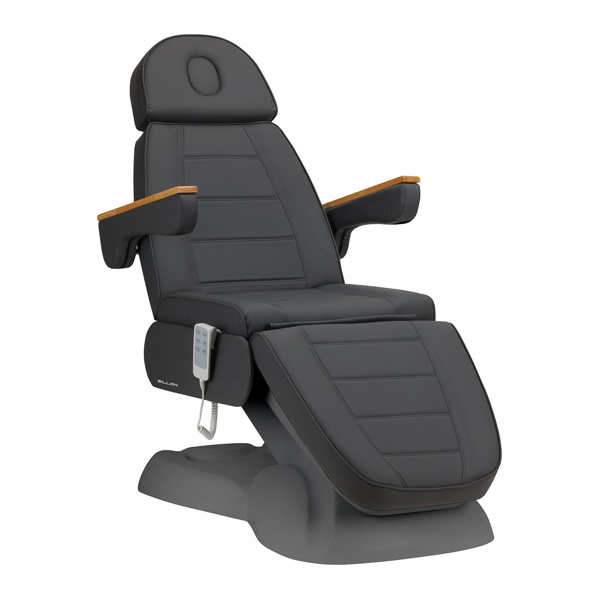 Elektryczny fotel kosmetyczny SILLON Lux 273b z 3 silnikami szary z szarą podstawą
