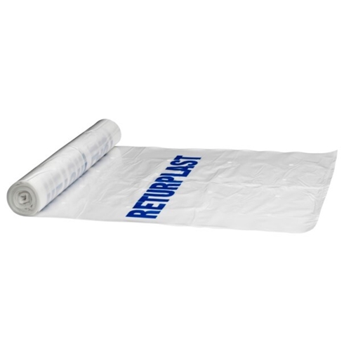 Affaldssæk LD-plast med knyt og tryk Returplast - 240L 450/400x1600mm 50my transparent - 10 stk.