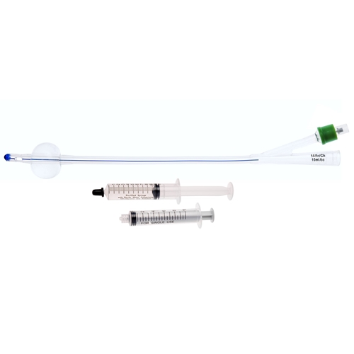 2-vejs kateter med sprøjte UnoQuip - 10 ml ch14 24 cm silikone Nel - 5 stk