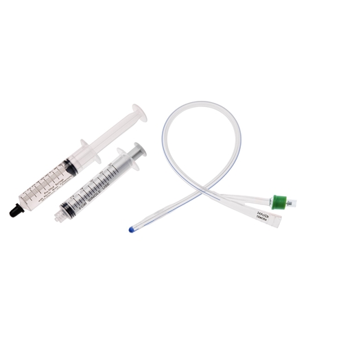 2-vejs kateter med sprøjte UnoQuip - 10 ml ch14 40 cm silikone Nel - 5 stk