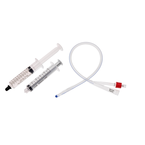 2-vejs kateter med sprøjte UnoQuip - 10 ml ch18 40 cm silikone Nel - 5 stk