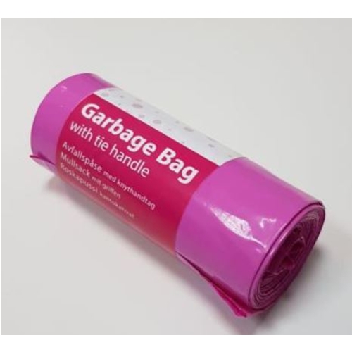 Affaldspose i LLD-plast med knyt - 30L 280/240x590mm 22my rosa - 25 stk