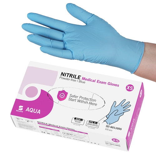 Selefa PF nitrilhandsker - XS aqua blå AQL 1,5 - 100 stk