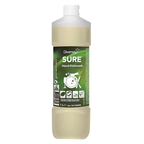 Käsinpesuaine SURE - 1 l hajusteeton Ecolabel - 6 kpl