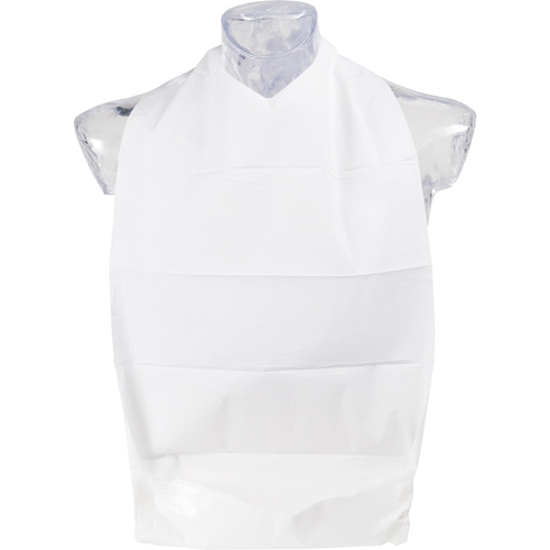 Śliniak papierowo-plastikowy Abena - 37x70 cm biały z kieszenią i wiązaniem na szyi - 100 szt.