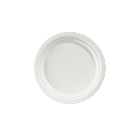Flacher Teller aus Bagasse 22 cm weiß 50 Stück