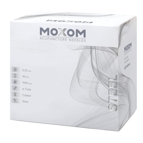 Akupunkturnålar med plasthandtag, silikoniserade - MOXOM Stål - 0,25 x 40 mm - Bulkförpackning & Belagda - 1000 nålar