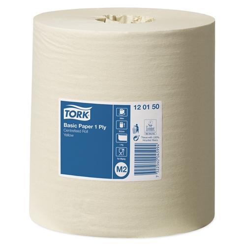Papierwischtuchrolle 1-lagig zentriert entnehmbar M2 - Tork Basic 300 m gelb - 6 Stück