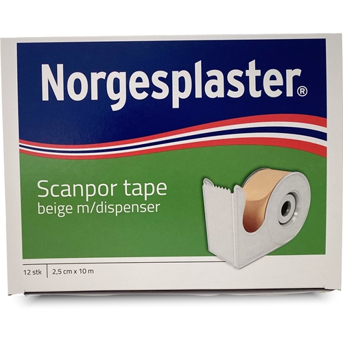 Papirtape Scanpor - 2,5 cm x 10 m beige holder - 12 stk.