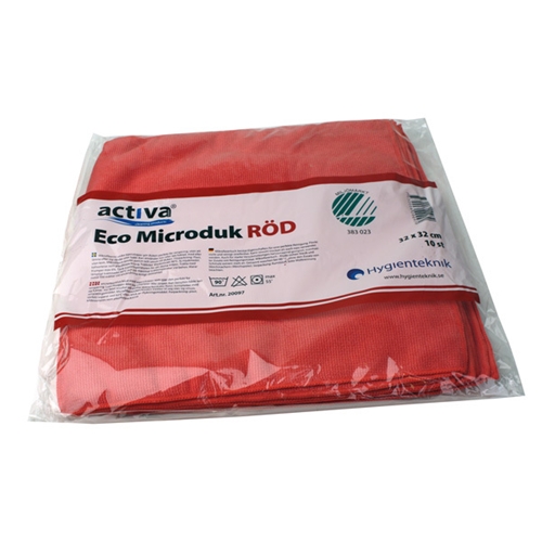 Aftørringsklud mikrofiber Activa ECO - 32x32 rød Svanemærket - 10 stk.