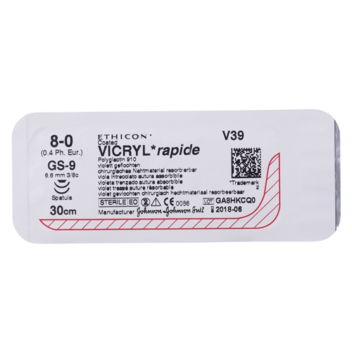 Sutur Vicryl Rapid V39G - 6,5 mm nål 8-0 - 12 stk.