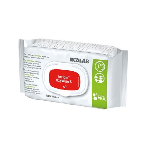Overfladedesinfektionsserviet med hydrogenperoxid - 100 stk Incidin OxyWipe S - 100 stk
