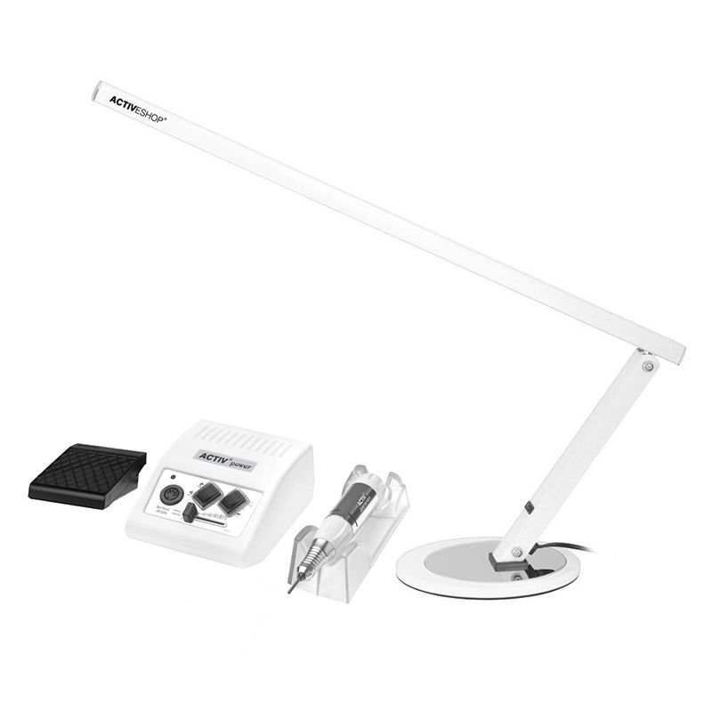 Aktiv Power JD500 negleboremaskine hvid + skrivebordslampe Slim 20W hvid