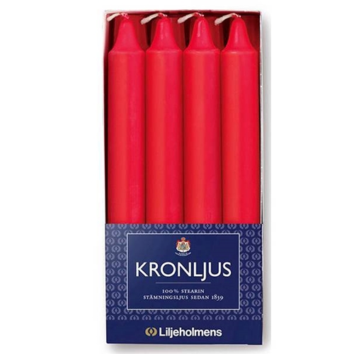 Kronelys i stearin - 20 cm rød 7 timer Svanemærket - 8 stk