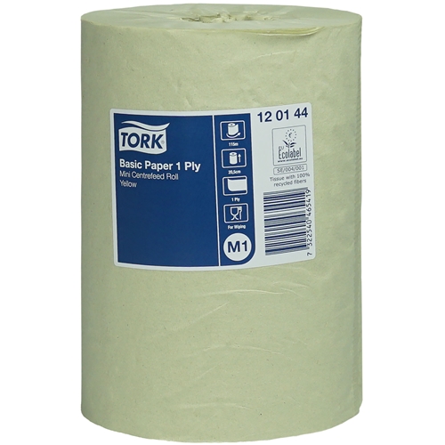 Torkrulle 1-L centrummatad M1 – Tork Basic 115m 0,6kg gul – 11 st