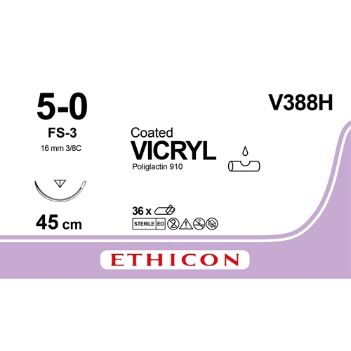 Sutur Vicryl 5-0 V388H - 45 cm nål FS-3 - 36 stk.