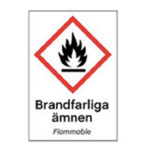 Brandfarliga ämnen/Flammable - A5 skylt plast självhäftande