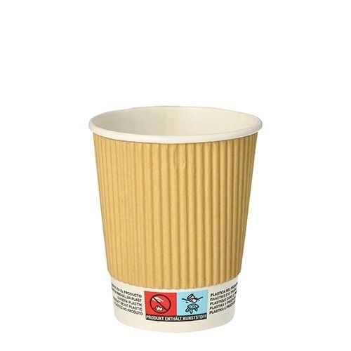 Papbæger Pure Ripple wall - 20cl brun PLA komposterbar - 25 stk.
