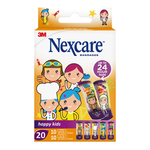Børneplastre Nexcare - 20/æske 19x72/25x72 mm med motiv - 20 stk