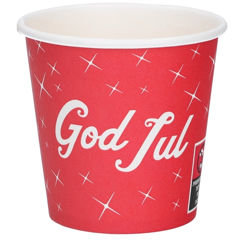 Gløggbægere i papir God Jul - 12 cl rød/hvid PE-belægning - 25 stk