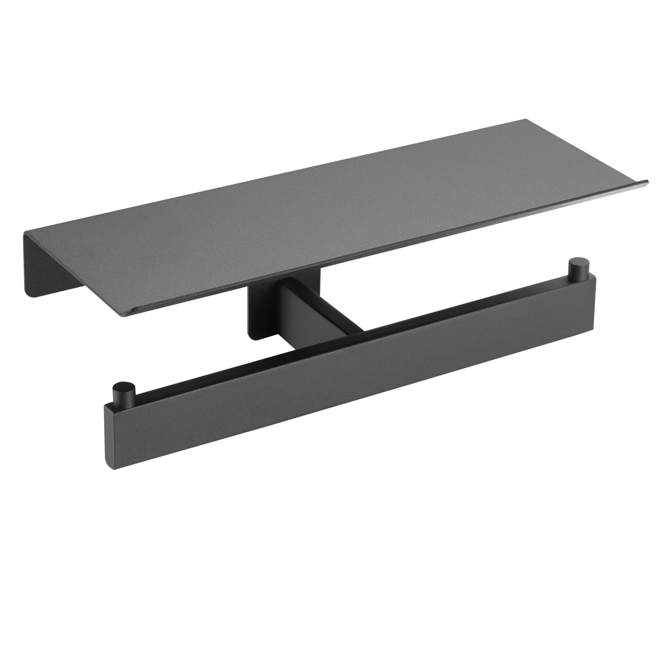 Double toilet roll holder with shelf - Matt black finish - AI2006B