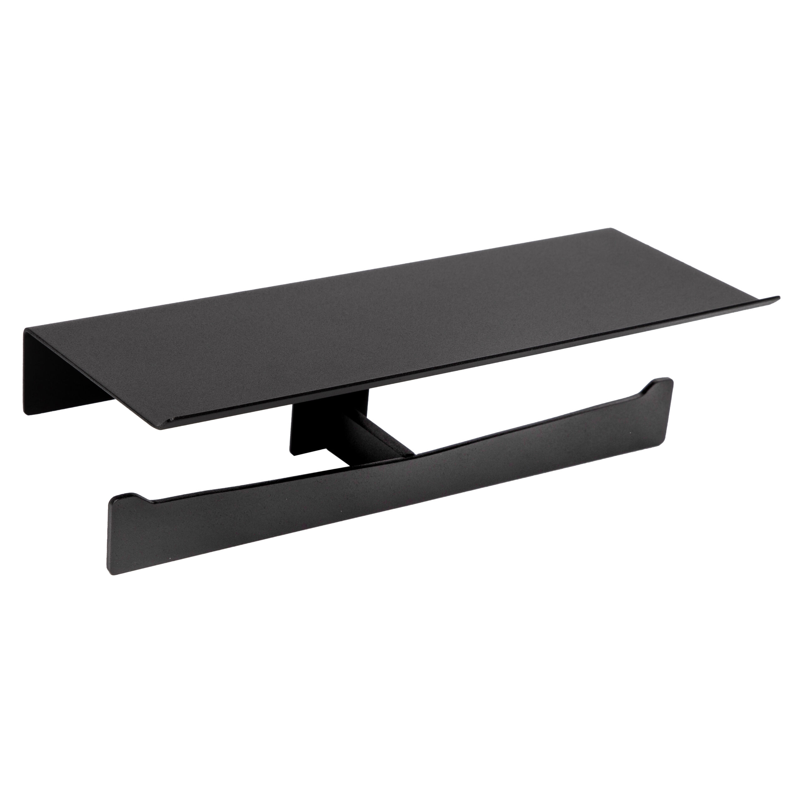 Double toilet roll holder with shelf - Matt black finish - AI2004B