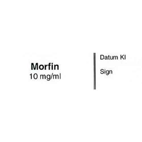 Sprøjteetiket Morfin 10 mg/ml - 12x50 mm hvid med sort tekst - 500 stk.
